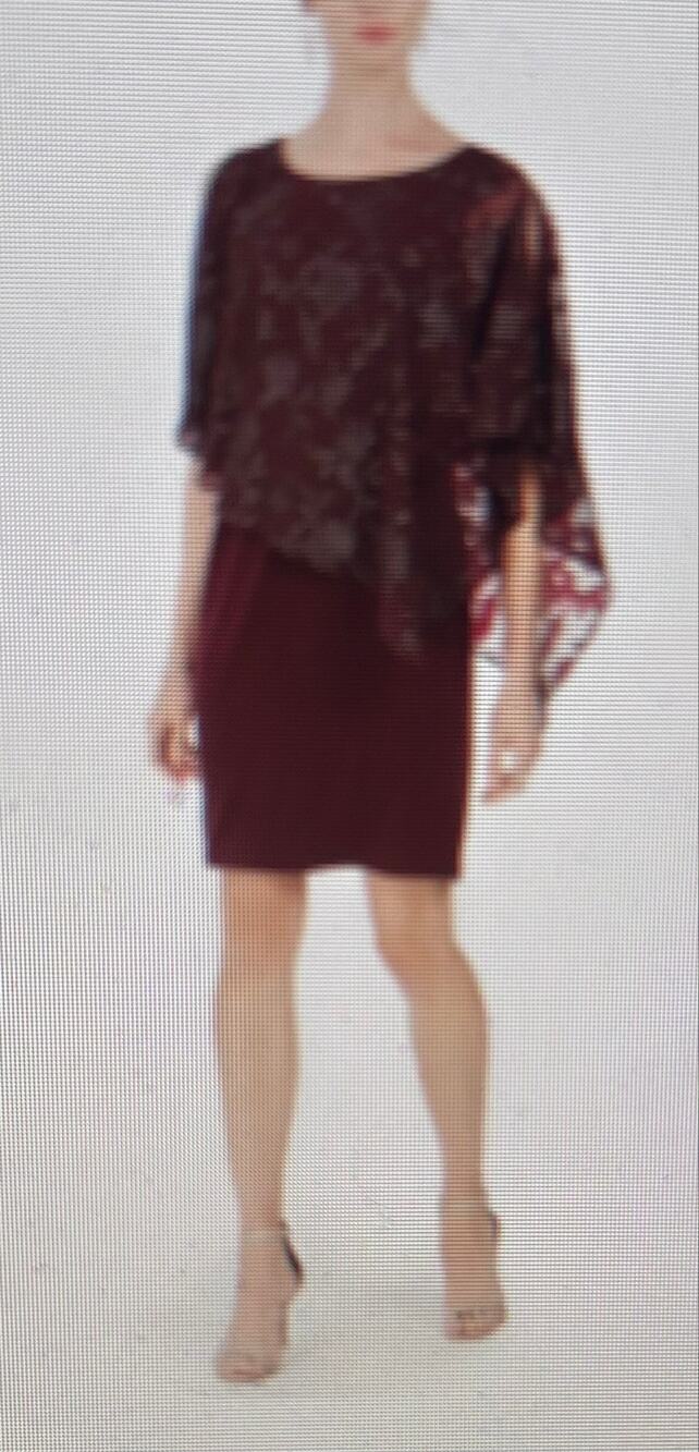 NWT Connected Apparel 10 asymmetrical overlay sheath cress Burgundy